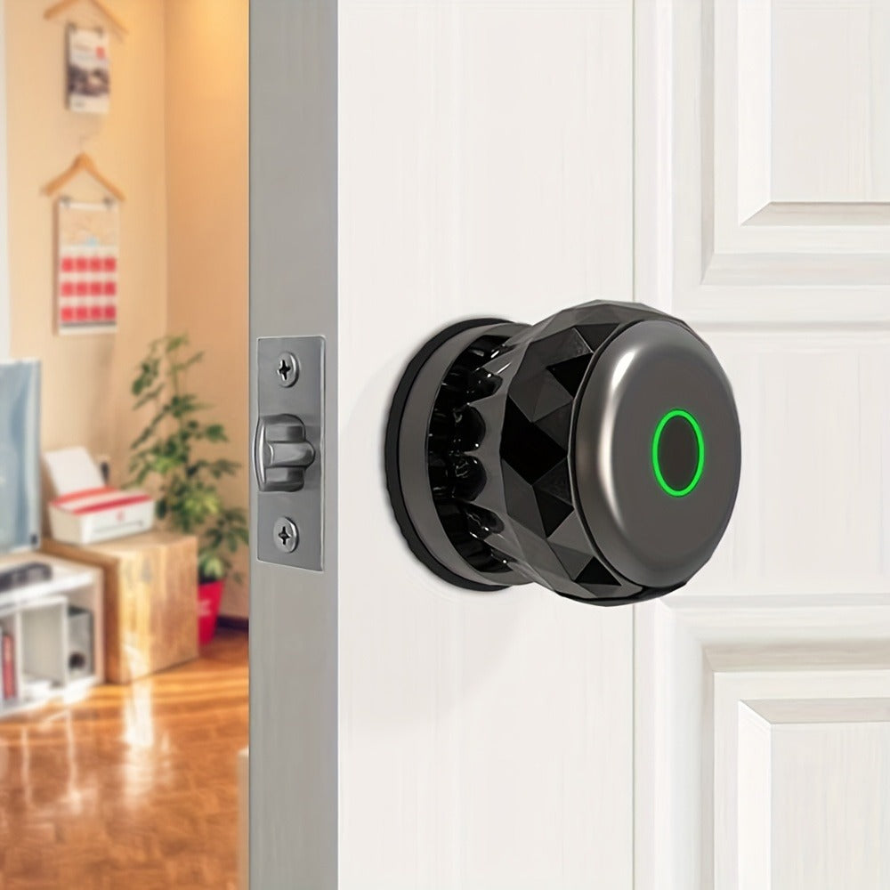 Fingerprint Handle Door Lock with IC Card & Key - 3-in-1 Biometric Keyless Entry, 100 Fingerprint Capacity, Integrated Handle Design for Bedroom, Home, Hotel & Office, Easy Install, Black