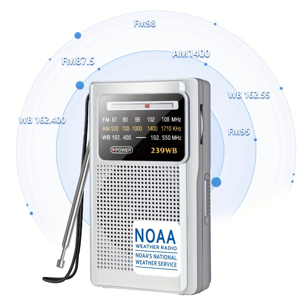 NOAA Weather Radio AM FM Battery Operated – 2 AA Transistor Radio Best Reception, Stereo Earphone Jack, USB Charging, Portable Emergency Radio for Hurricane, Winter Storm, Running, Walking & Home