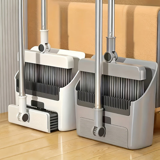 Broom and Dustpan Set with Long Handles, Foldable Storage and 2-in-1 to 4-in-1 Options