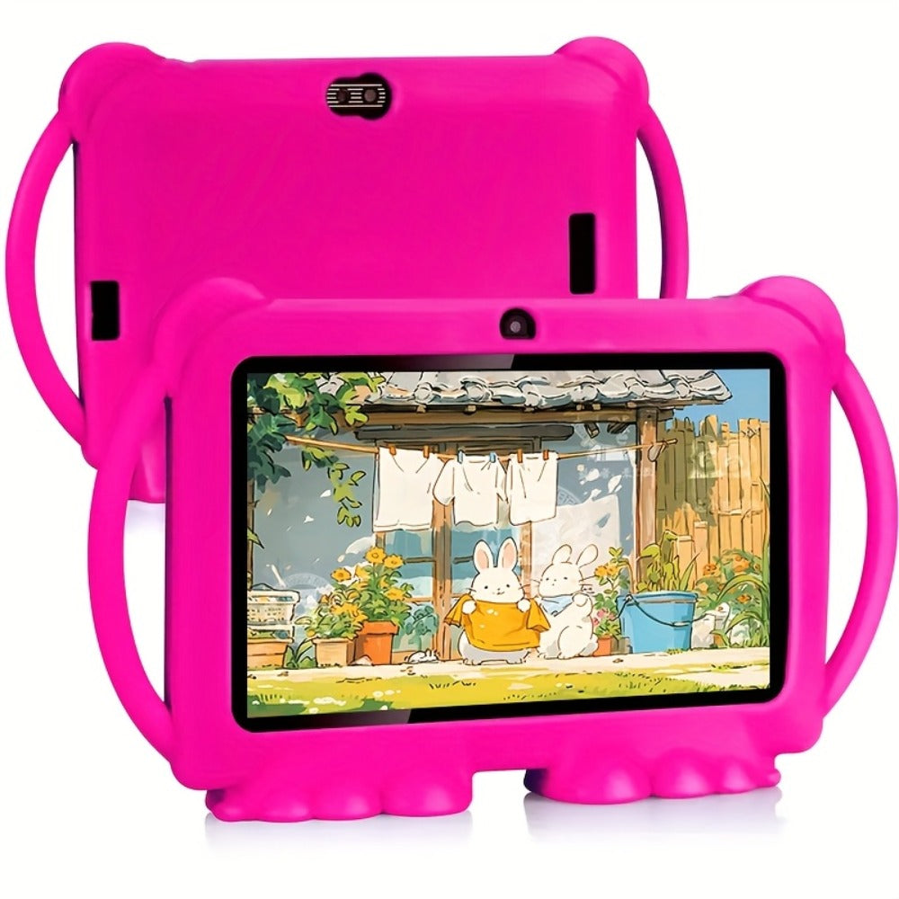 Kids Tablet 7 Inch Android 14, Shockproof Protective Case 4GB RAM 32GB ROM, Parental Mode WiFi 6 Dual Camera, IPS HD Display Quad-Core Mali T820 USB OTG, Children Learning & Entertainment Tablet – Blue Pink