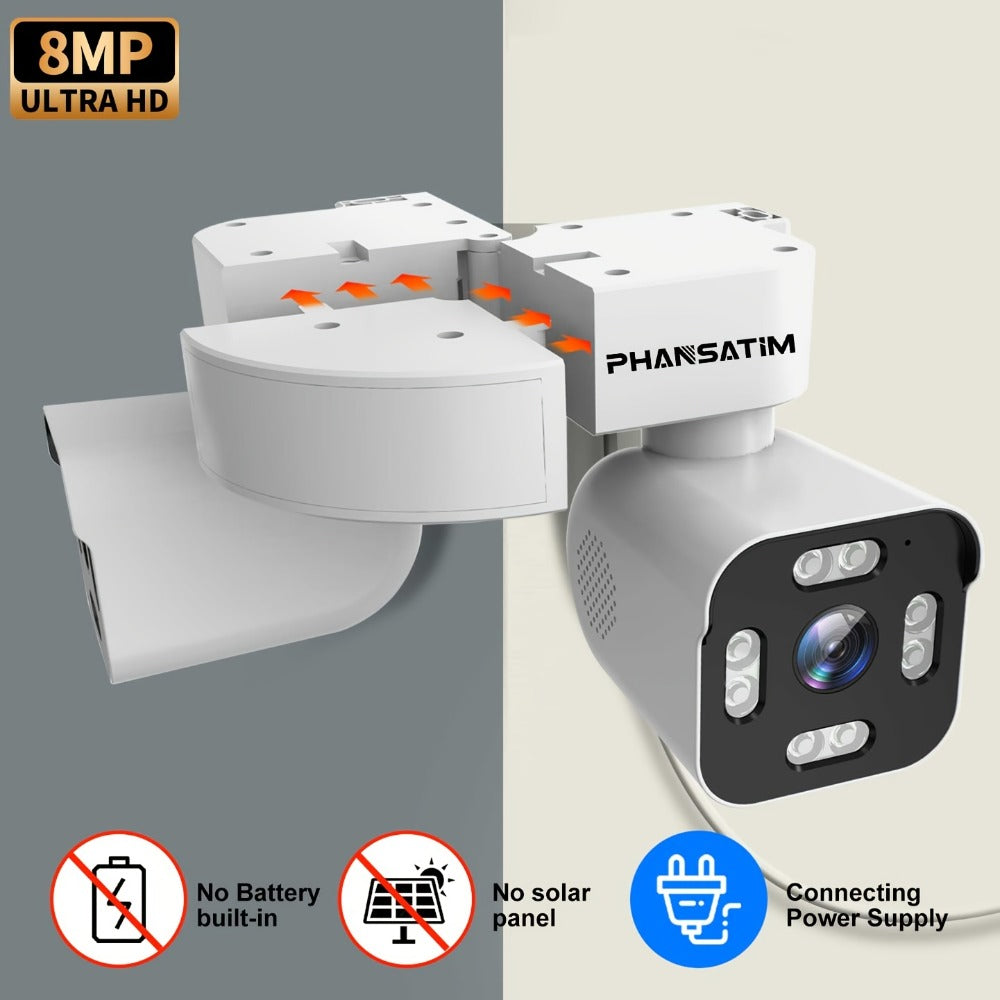 8MP Dual Lens PTZ Security Camera Outdoor Indoor WiFi Wireless Surveillance Camera 360° Panoramic View Corner Mount Full Color Night Vision Waterproof IP66