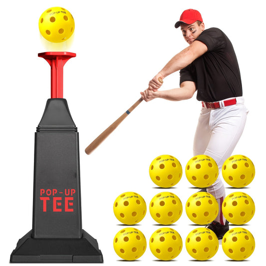 Baseball and Softball Hitting Tee with Ball Popper and 12 Mini Balls