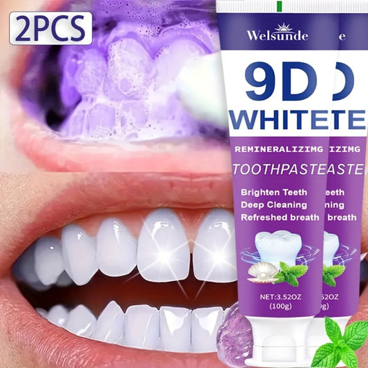 Purple Toothpaste 2 Pack, Hydroxyapatite Color-Correcting Whitening Toothpaste, Mint, 100g Each