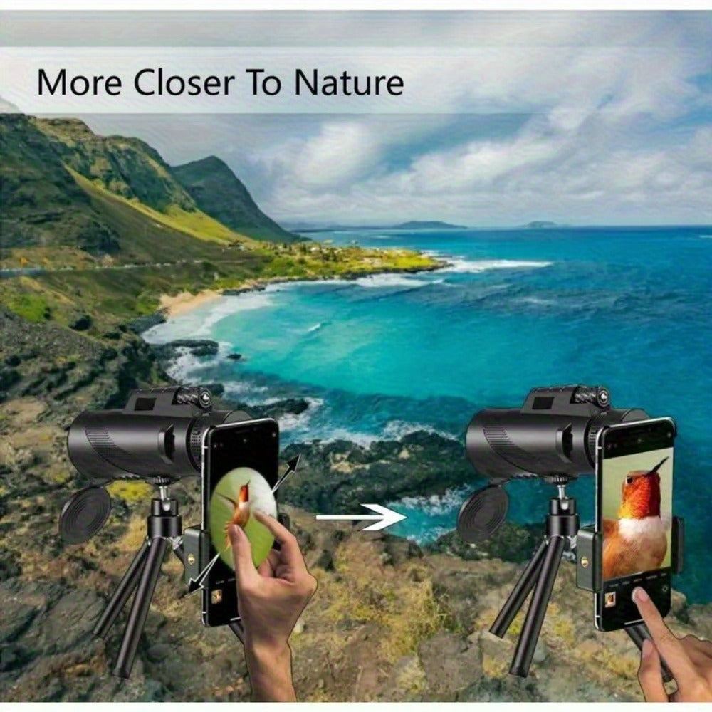 10x42 Monocular Telescope for Adults with Smartphone Adapter & Tripod | HD FMC Lens, Waterproof, Portable Handheld for Bird Watching, Hiking, Hunting, Camping, Concerts, Sports Events & Travel
