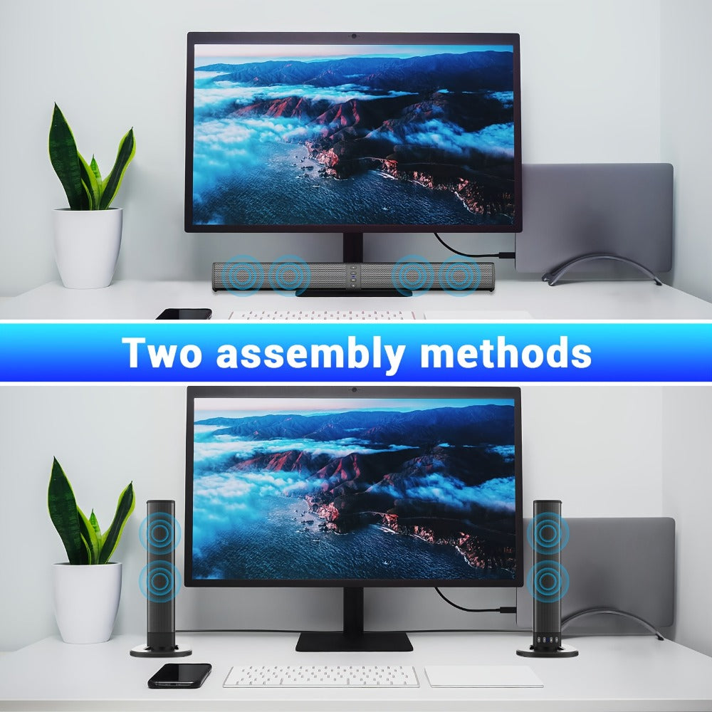 Detachable 20W TV Soundbar with Wireless Subwoofer, 3D Surround Sound Home Theater Speaker System, TF/AUX/FM/RCA/TWS, 4 Speakers, 2000mAh Battery, for TV PC Movie Game