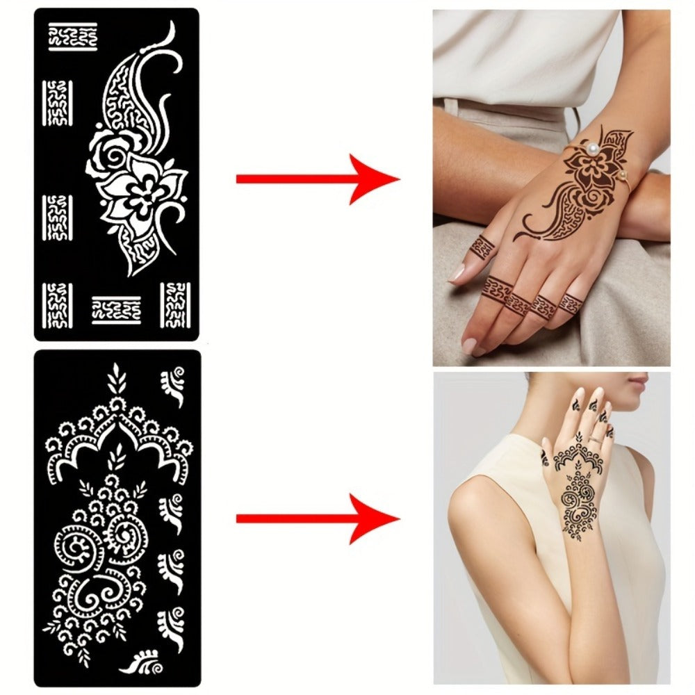 Reusable Tattoo Stencil Templates 9 Sheets Large Flower Designs Airbrush Glitter Body Art Kit for Arms Hands Navel Legs DIY Party Festival Fake Temporary Tattoo Supplies