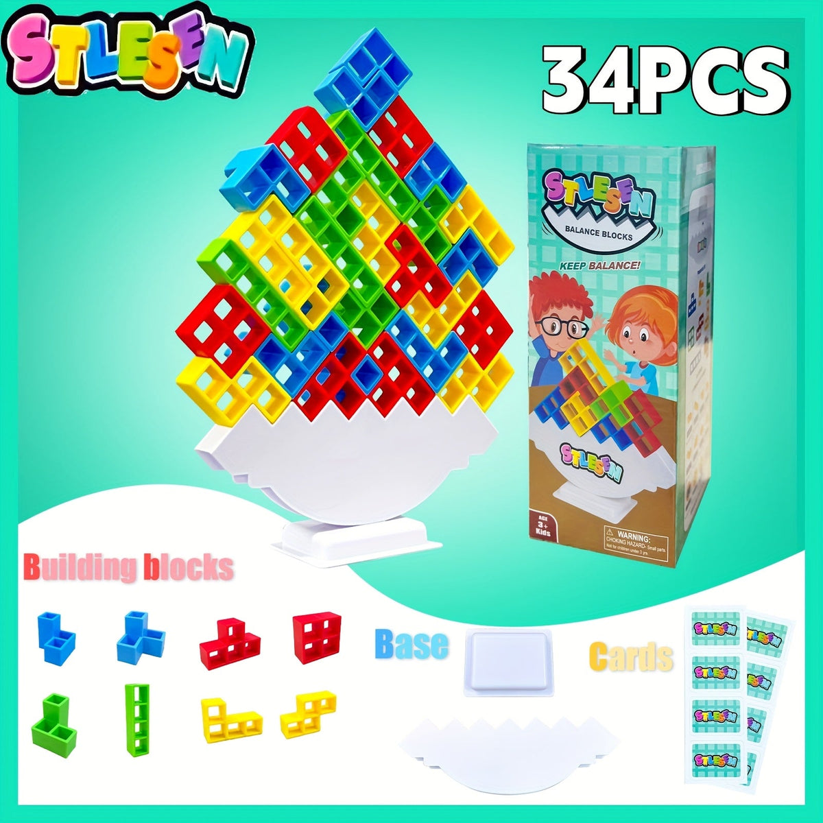 Balancing Stacking Blocks Game Set, Tumble Tower Family Game in 16 to 68 Piece Sizes