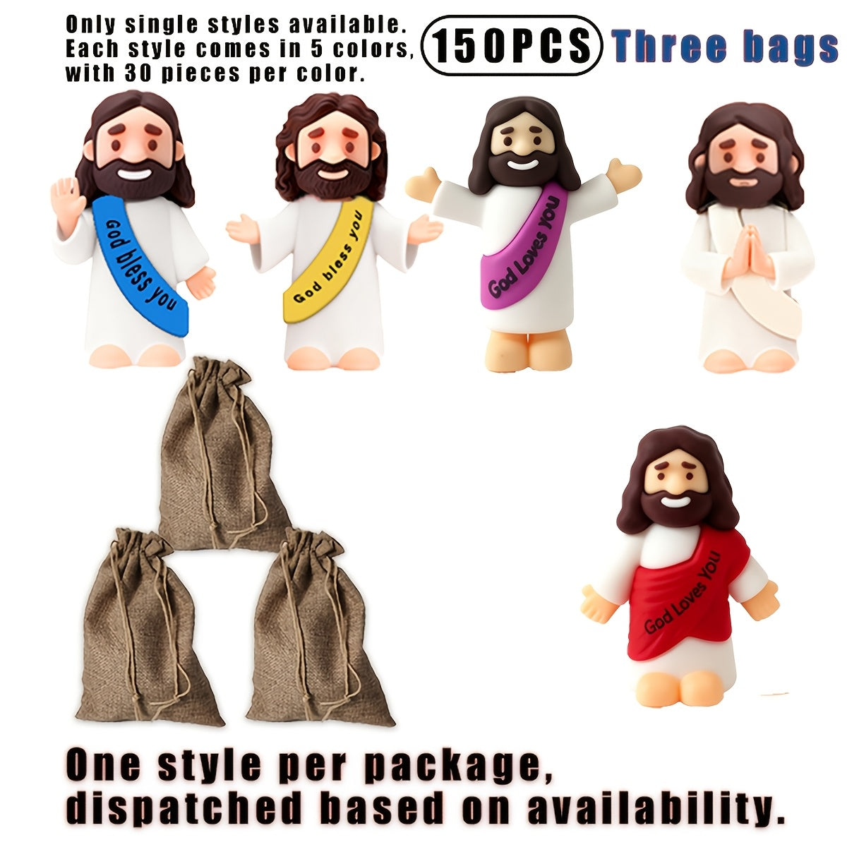 Bulk Mini Jesus Statue Set 50/100/150pcs – Religious Figurine Decorations 5 Assorted Colors, Vase Filler Home Decor Party Favors Christian Gift for Christmas Easter Thanksgiving Church Events
