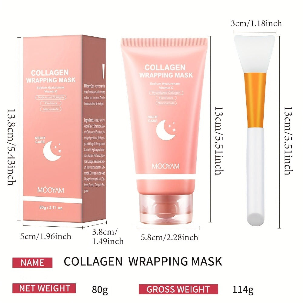 Collagen Night Mask Korean Skincare – Gel Face Mask with Applicator Brush, Hydrolyzed Collagen, Niacinamide, Vitamin C & Hyaluronate for Hydration & Plumping, Paraben-Free, 80g (MOOYAM)