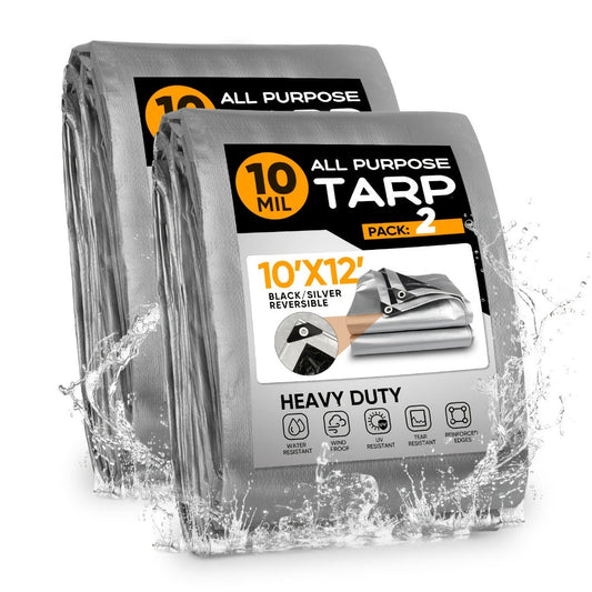 Waterproof Tarp 2-Pack - 10 Mil, 150 GSM Black/Silver PE with Reinforced Edges