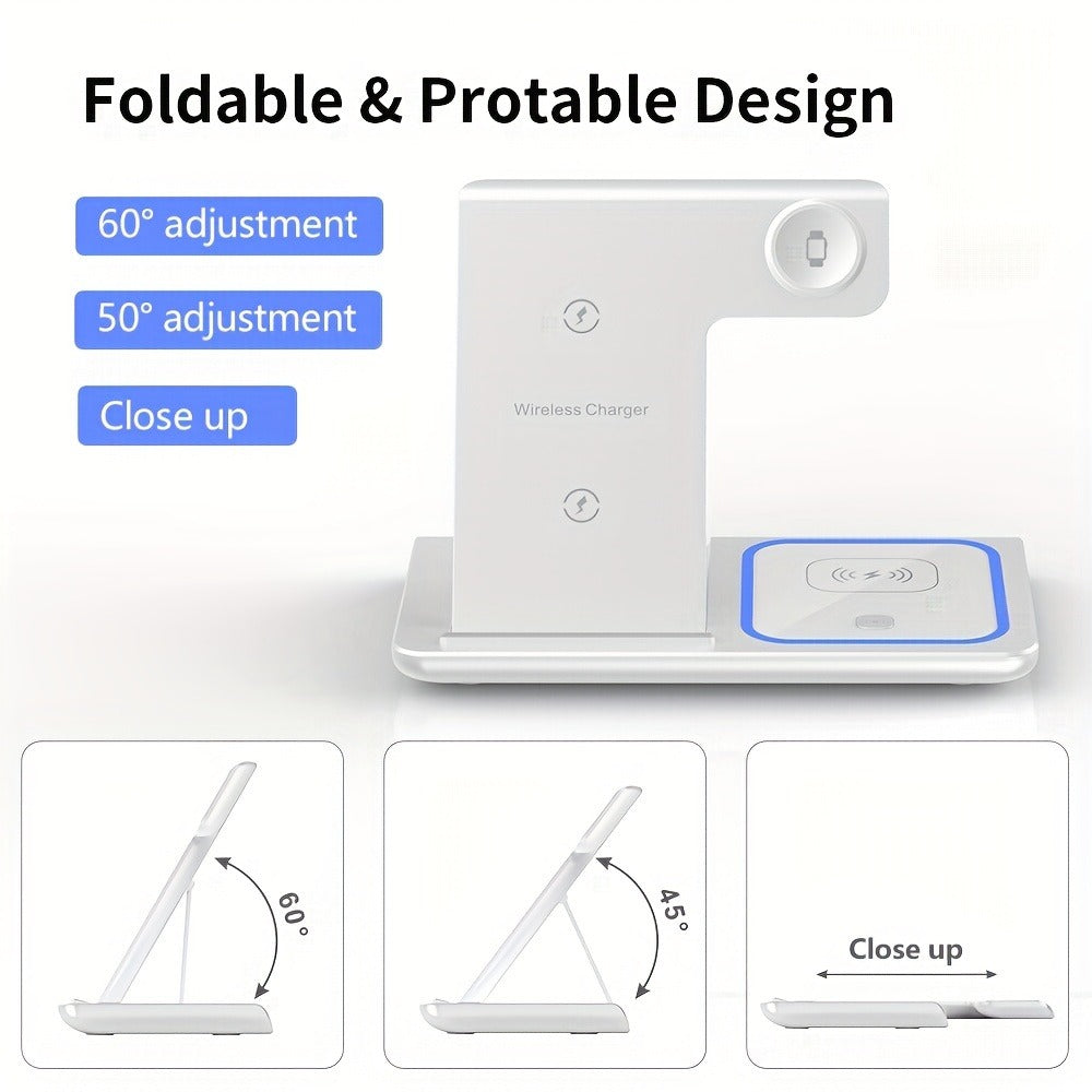 3-in-1 MagSafe Charging Station 15W – Fast Wireless Charger Stand for iPhone, Apple Watch & AirPods | Simultaneous Charging, White Black Pink