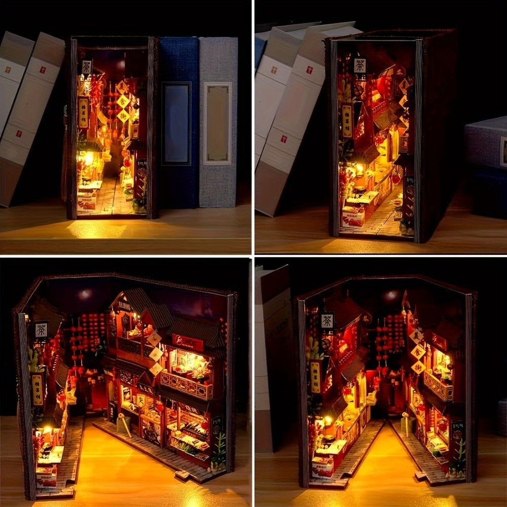 Chinese Food Street Book Nook Kit with 3D Wooden Puzzle Scene