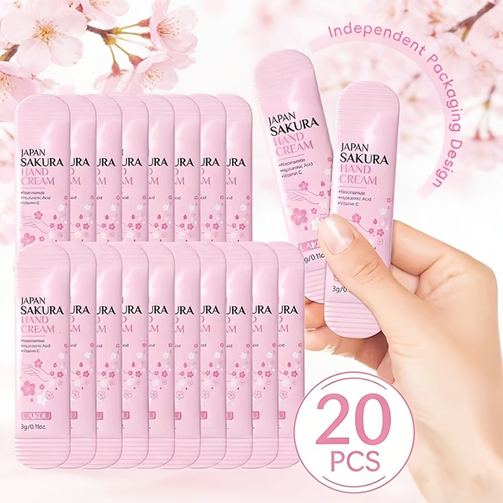 Hand Cream Bulk Pack 20pcs Cherry Blossom LAIKOU Japanese Vitamin C & Glycerin Moisturizing – Deep Hydration for Dry Skin, Nourishing Hand Lotion Mini Travel Size Gift Set for Women