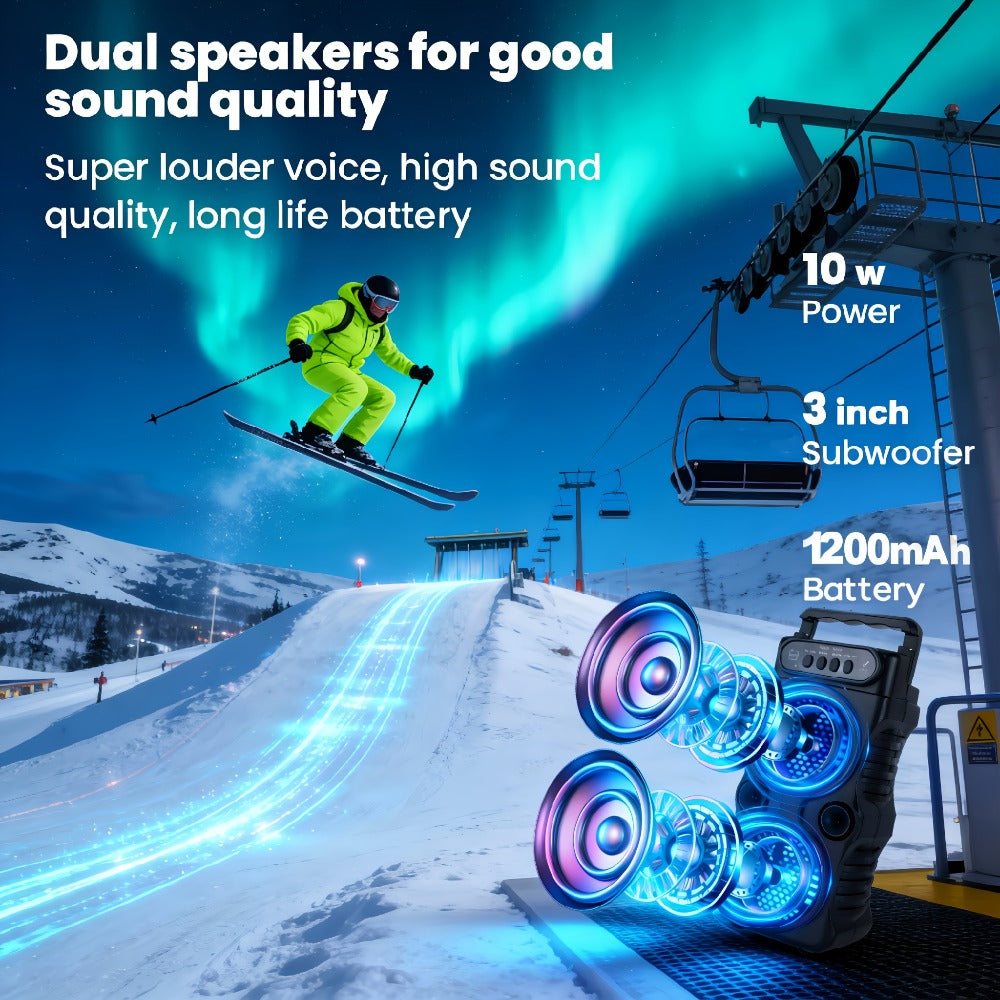 Dual 3-Inch Wireless Bluetooth Speaker with Colorful LED Lights, USB TF Card FM AUX Multi-Input, Long Playtime, Compact Party Speaker for Desktop Gaming Disco Outdoor Concerts Christmas Gifts