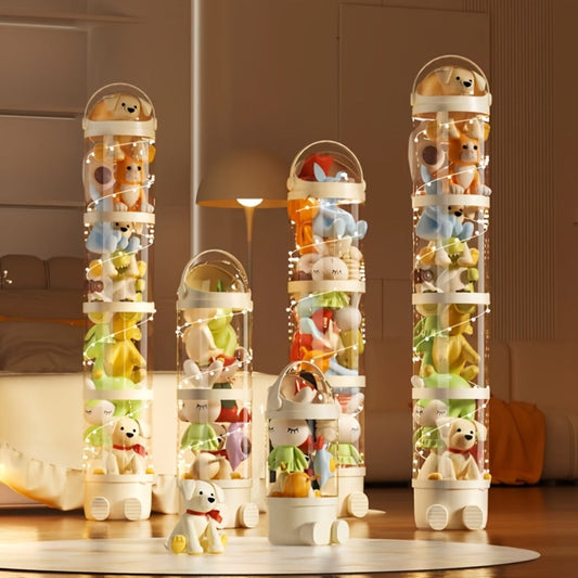 Toy Storage Bin, Clear 4-Layer Cylindrical Organizer for Plush Toys