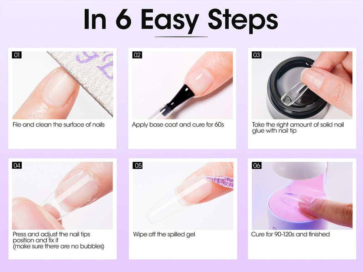 Solid Gel Nail Glue Kit with Mini LED Lamp — 8g UV Cure Gel Glue 28+ Days Long-Lasting Bond for Press On Nails Acrylic Tips Rhinestones, Non-Toxic Natural Resin, Salon & Home Manicure Gift Set