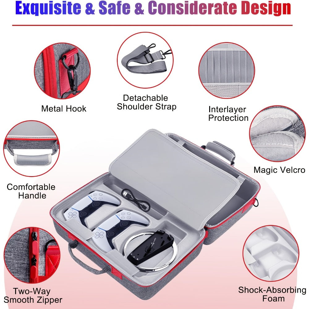 PS5 Slim Hard Shell Travel Carrying Case – Shockproof Protective Bag for PlayStation 5 Slim Disc & Digital Edition, Controller Compartment, 8 Game Card Slots & Shoulder Strap, Black or Grey