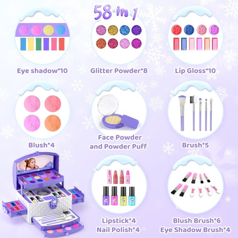 Princess Pretend Play Makeup Set, 58 Pieces with Brushes & Case