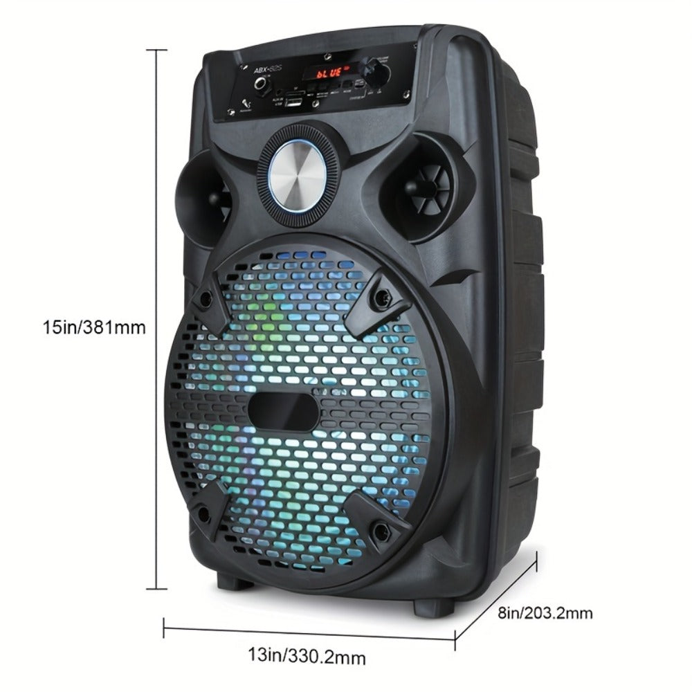 1100W Party Speaker with 7-Mode LED Lighting & Microphone – Portable Wireless Subwoofer, 8-Inch Bass Driver, Speaker Stand, 1800mAh Rechargeable Battery, TF USB AUX FM for Outdoor Parties & Karaoke