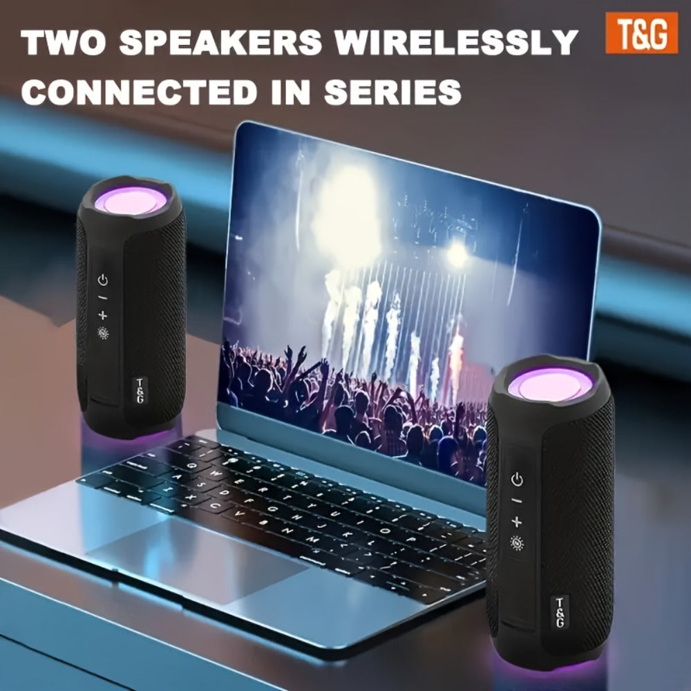 TG227 Portable Bluetooth Speaker with LED Breathing Light, TWS Stereo Sound, USB-C Rechargeable, Wireless Speaker for Outdoor Camping, Hiking, Gatherings