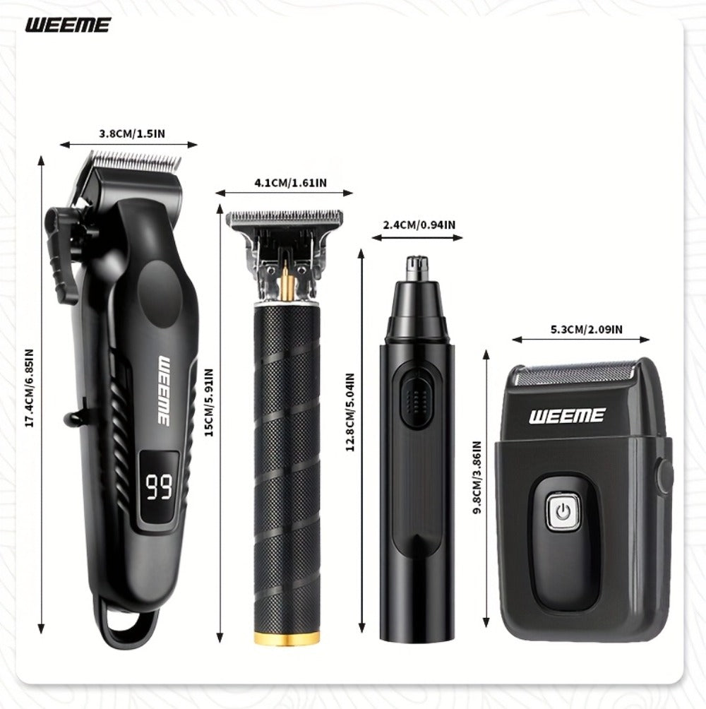 Zinc Alloy Men's Grooming Kit – USB Rechargeable Hair Clipper, Nose Trimmer, Electric Shaver & Detail Trimmer Set, 3500mAh Battery, 1-4 Piece Options, White Black Gold Gift for Men