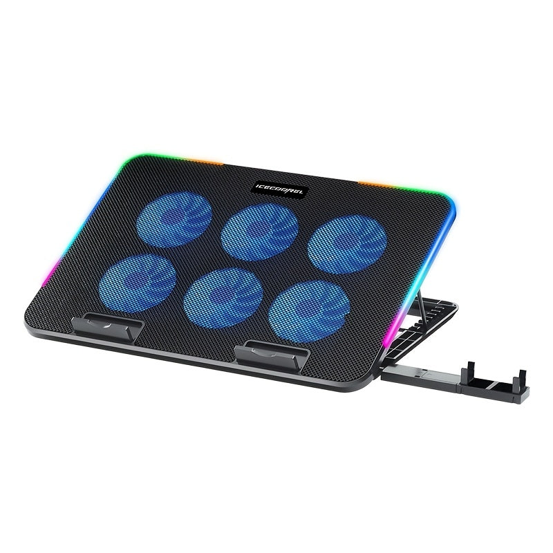 Laptop Cooling Pad ICE COOREL 6 Fans 12-17.3 Inch 5 Adjustable Heights 2 USB Ports RGB Gaming Laptop Cooler Stand Full Coverage Heat Dissipation for Gaming Work Home Office A9 A9R