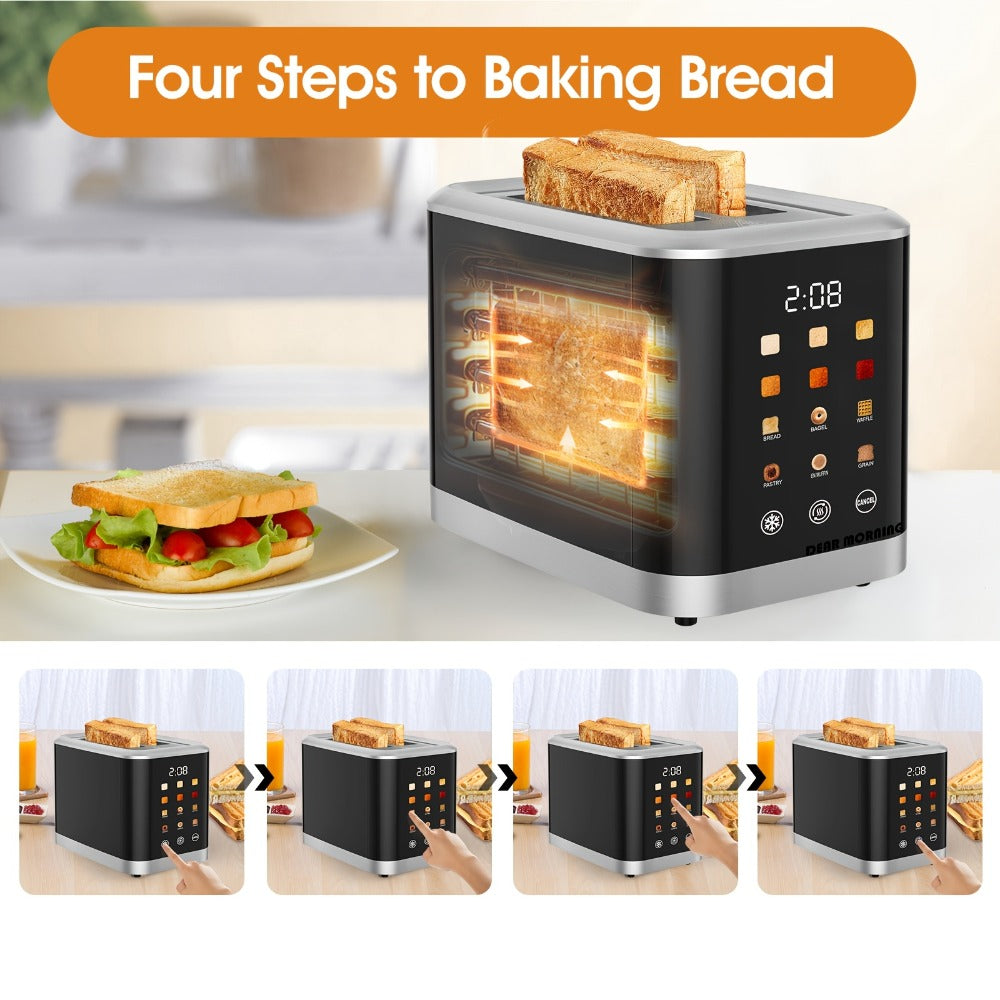 2 Slice Toaster with Touch Screen – 1.5" Wide Slot for Bread, Bagels & English Muffins, 6 Bread Types, 5 Toast Shade Settings, Cancel & Defrost Functions