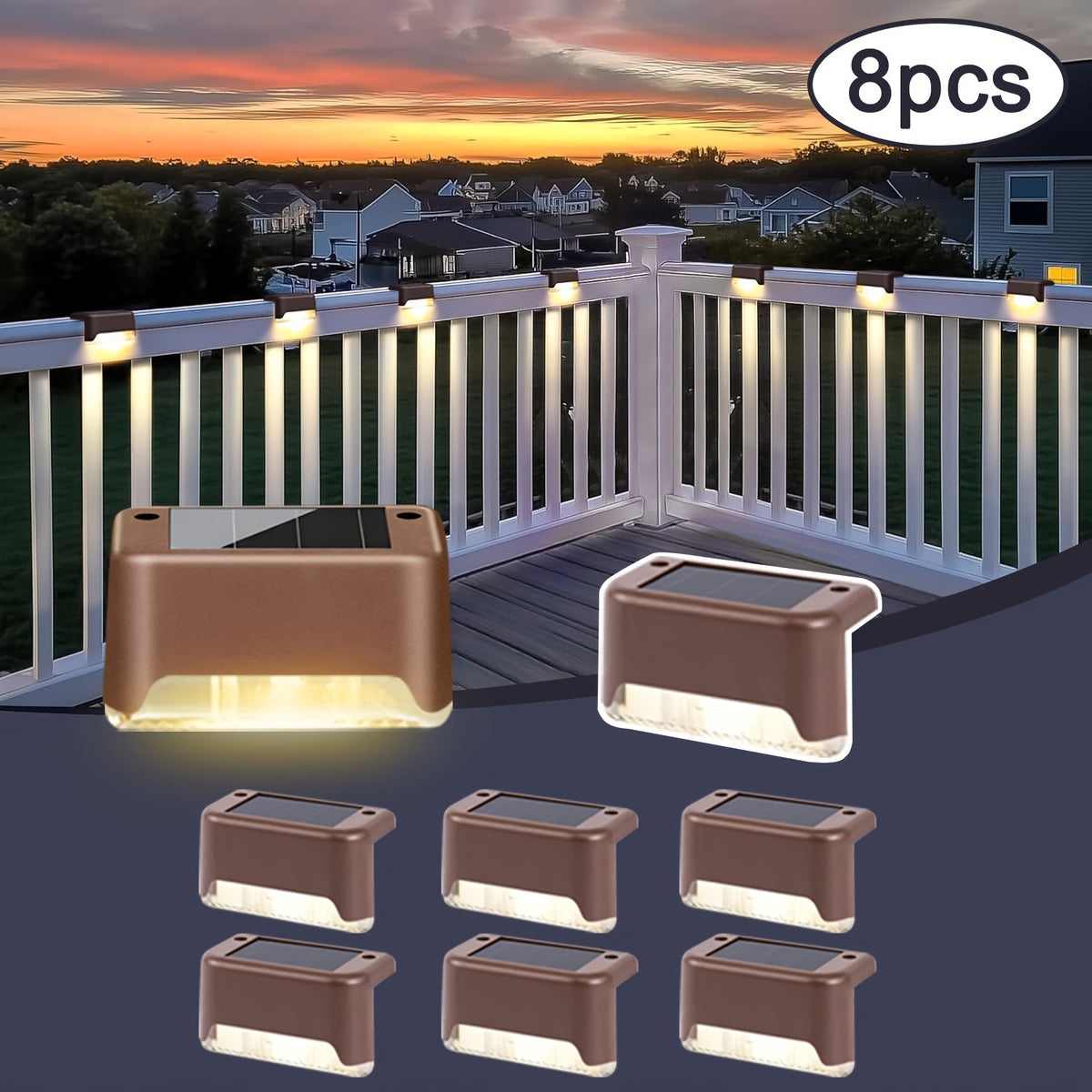 Solar Deck Lights Outdoor Waterproof Auto On Off – Warm White LED Step Stair Fence Lights 800mAh 12-Hour Runtime for Patio Balcony Yard Driveway Garden Black White Brown 8 16 32 Pack