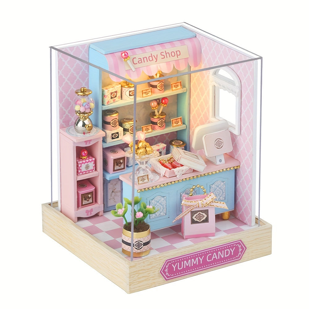 DIY Wooden Miniature Shop Kit with Dust Cover in Four Themes