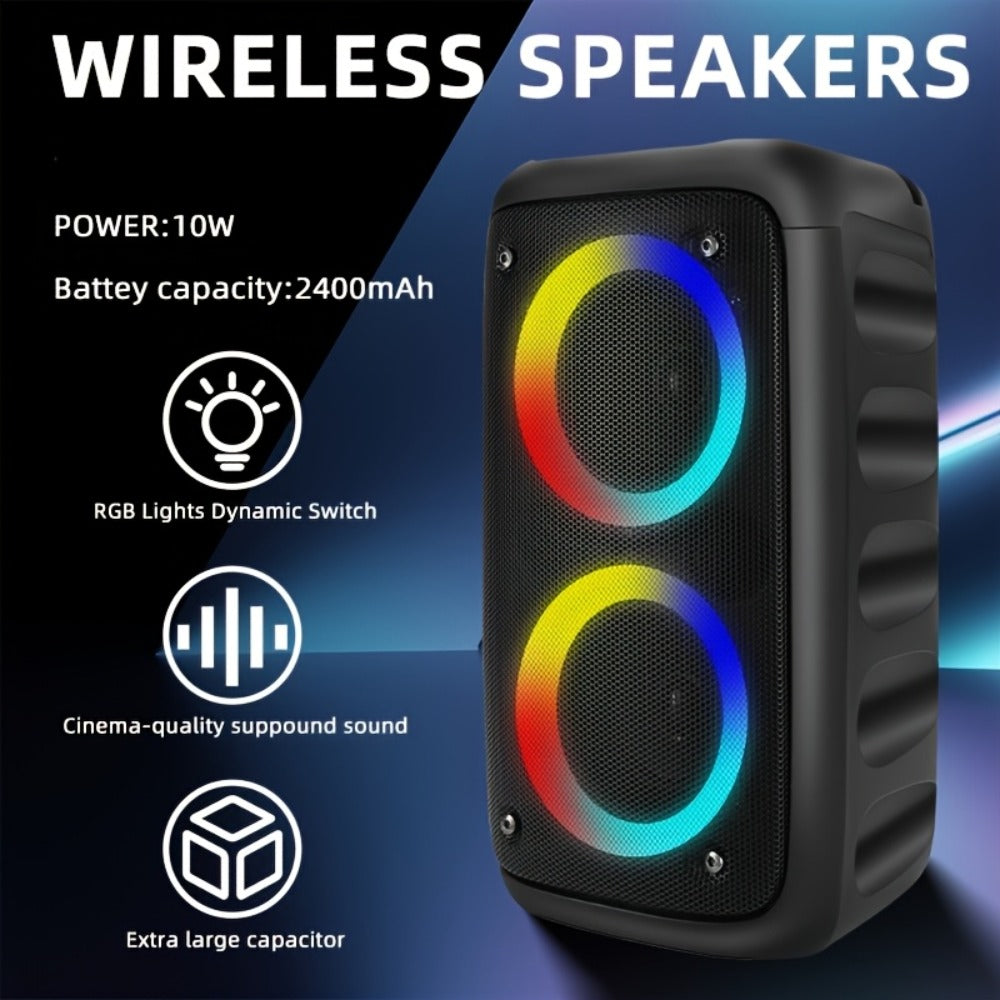 Wireless Bluetooth Speaker with Color LED Lights, MOKiN KTS-1265 Portable Party Speaker, Bass Boost, FM Radio, TF Card, USB, Type-C, Lightweight for Outdoor Travel Home Parties