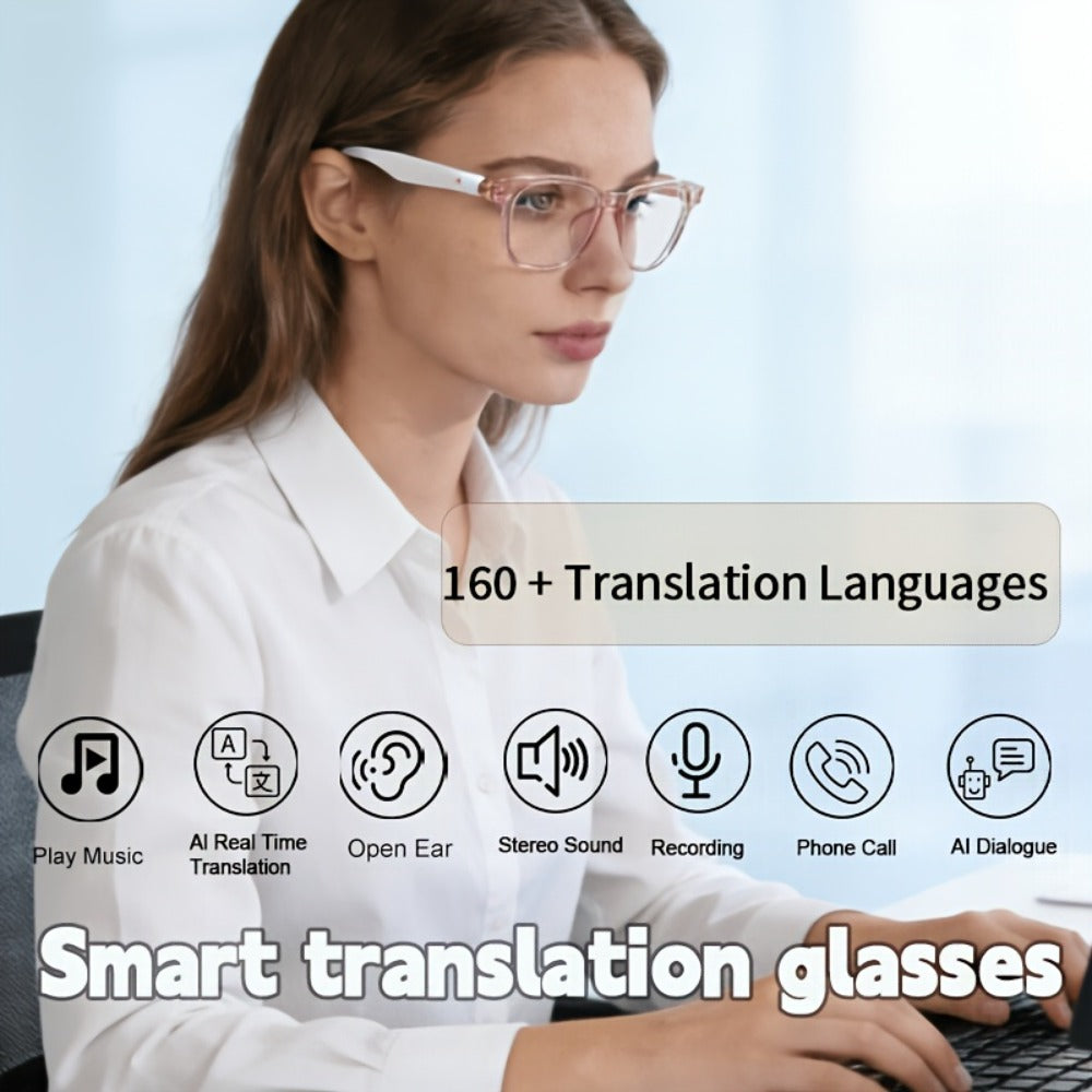 164-Language Translation Glasses with Real-Time AI Voice Translator – Bluetooth Music & Calls | AI Voice Assistant | Indoor & Driving Use | Unisex Smart Eyewear Multiple Colors | Travel Business Gift