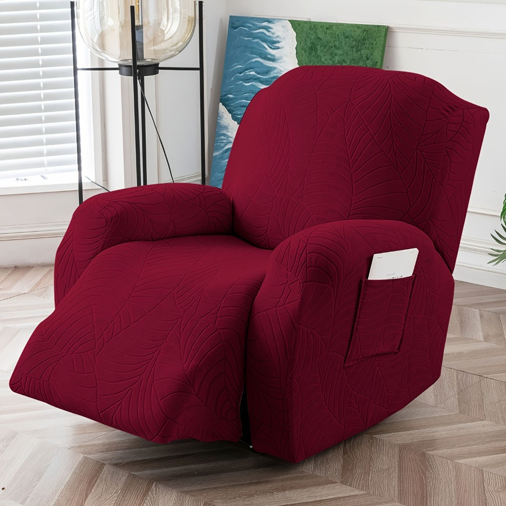 Jacquard Stretch Sofa Recliner Cover Big Leaves - High Stretch Soft Washable Slipcover for 1 2 3 Seat Loveseat with Console Furniture Protector Home Decor, 6 Colors