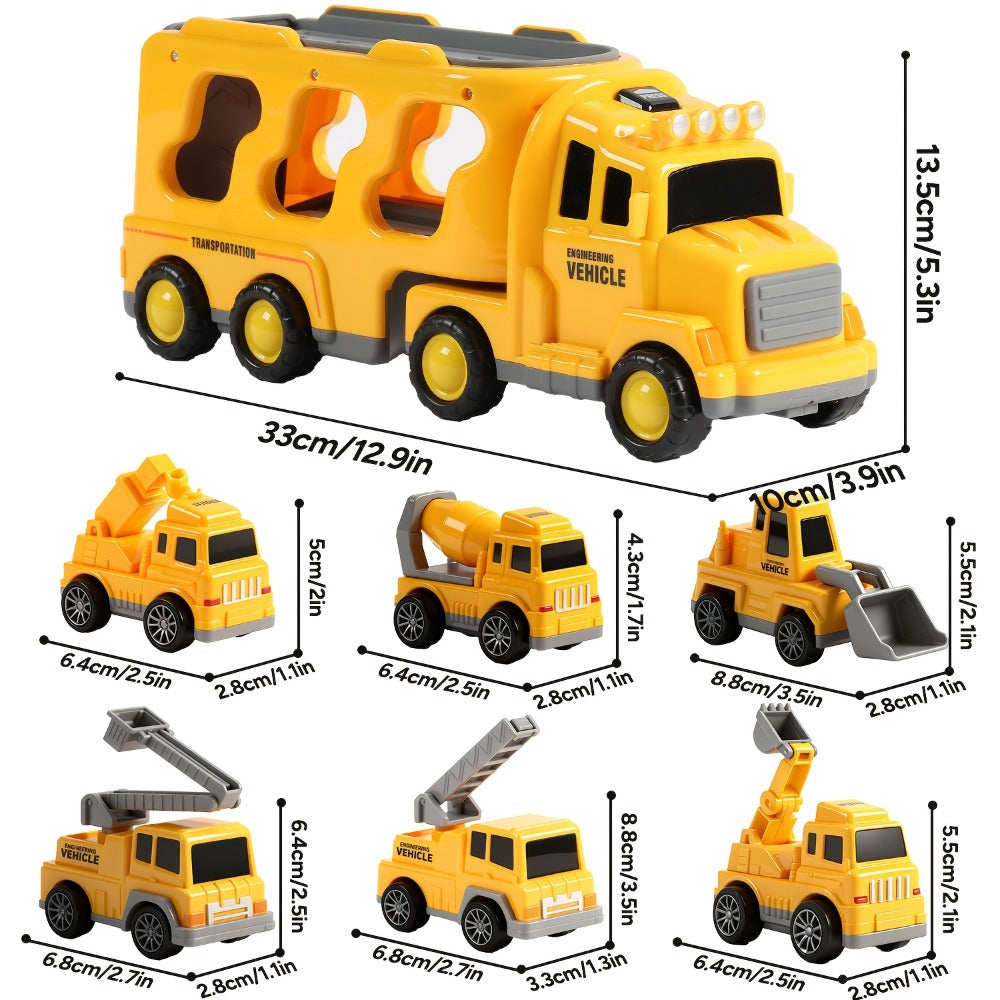 Toy Vehicle Set with 1 Large Car and 6 Small Cars, Four Theme Options