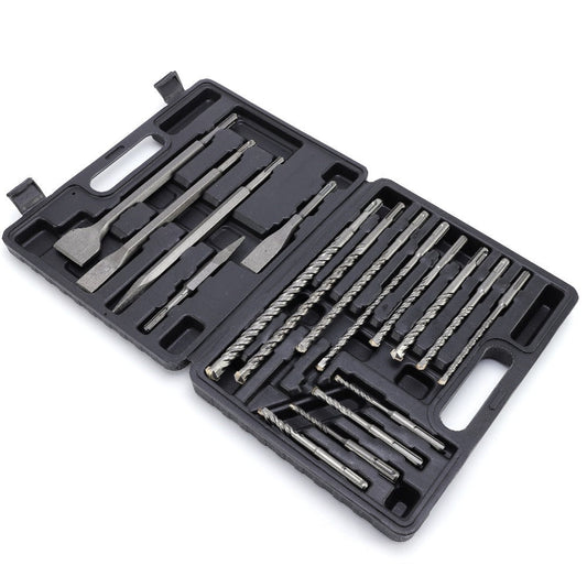 SDS Plus Drill Bit and Chisel Set, 17-Piece Carbide-Tipped Masonry Kit with Case