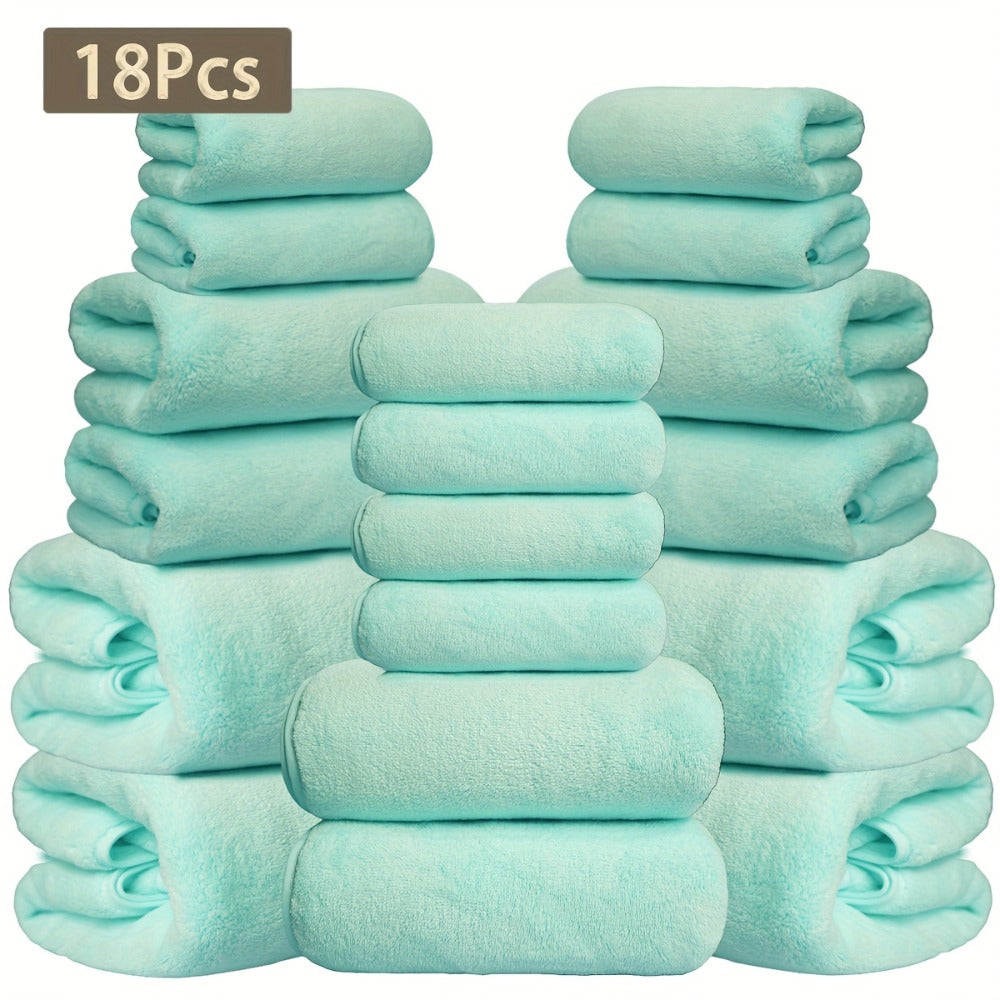 Coral Velvet Bath Towel Set 18pcs – 4 Bath Towels 4 Hand Towels 10 Washcloths Hotel Quality Soft Absorbent