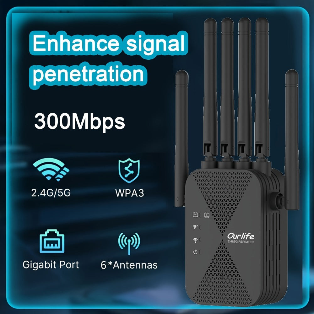 Wall-Piercing WiFi 6 Extender with 6 Antennas, Portable Wide Coverage Repeater, Stable Connection for Home Office Coffee Shop Co-Working Space, All Smart Routers Compatible, Multiple Editions