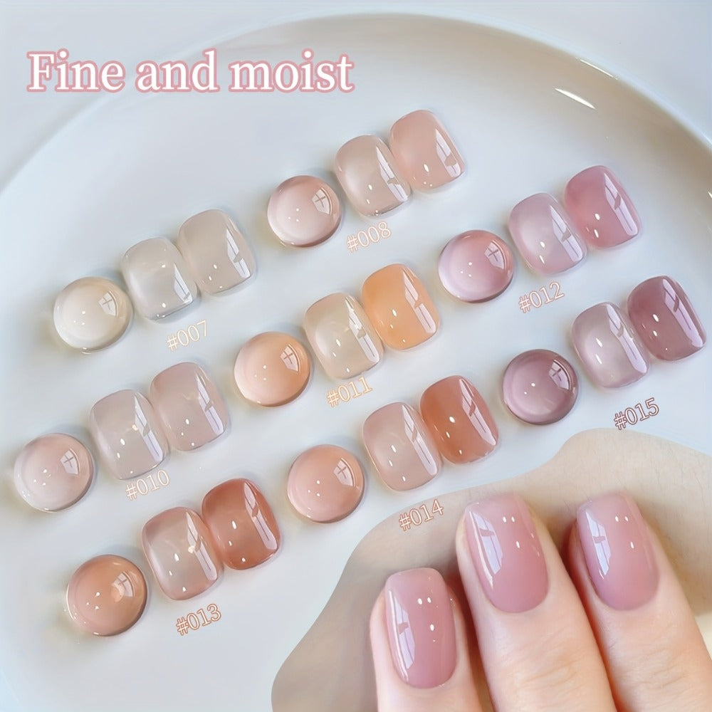 Jelly Gel Nail Polish Set 8 Colors Summer Ice Transparent Sheer Shades — Glossy Hydrating Formula LED Lamp Compatible Nail Art Manicure Kit for Women
