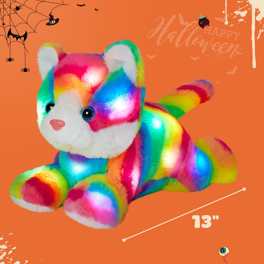 Glowing Rainbow Cat Plush Toy with LED Light, Music or No Music