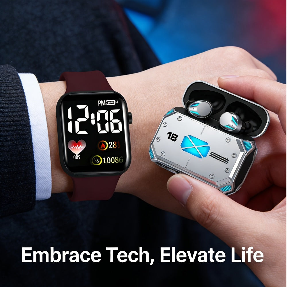3-Piece Wireless Audio Gift Set Over-Ear Bluetooth Headphones Wireless In-Ear Earbuds Minimalist Watch Ultra-Long Battery iOS Android Back to School Father's Day Gift