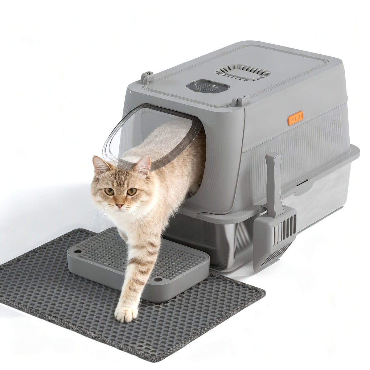 Extra Large Enclosed Cat Litter Box - Stainless Steel with Front Flap Door, Foldable Anti-Splash Fully Covered Design, Superior Odor Control Indoor Cat Toilet, 3 Colors, CITYLIFE Oversized