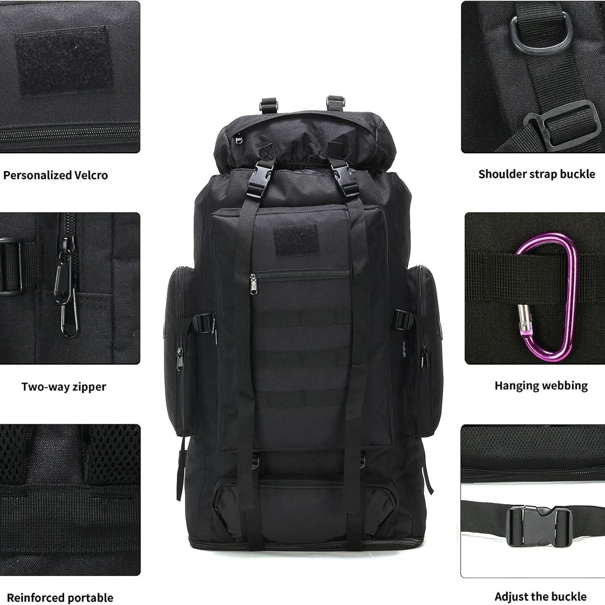 Large Capacity Expandable Outdoor Backpack 26-42 Gal – Soft Shell Geometric Pattern Hiking Rucksack for Camping, Mountaineering & Leisure | Black & Jungle Camo