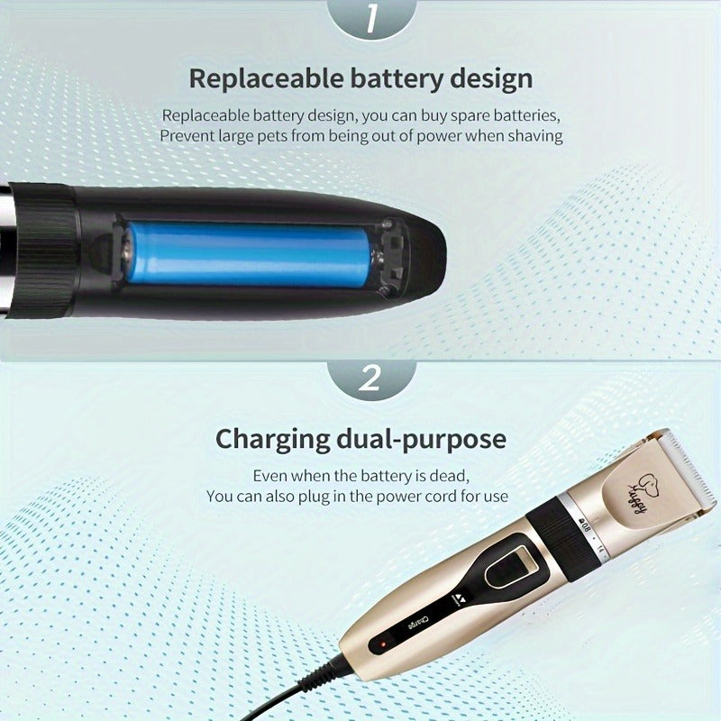 Pet Hair Trimmer Kit 2-in-1 with LED Nail Clipper – 12-in-1 Cordless Quiet Electric Clippers for Dogs & Cats, USB Rechargeable, 5 Guide Combs, Ergonomic Non-Slip Handle, Home & Salon Use