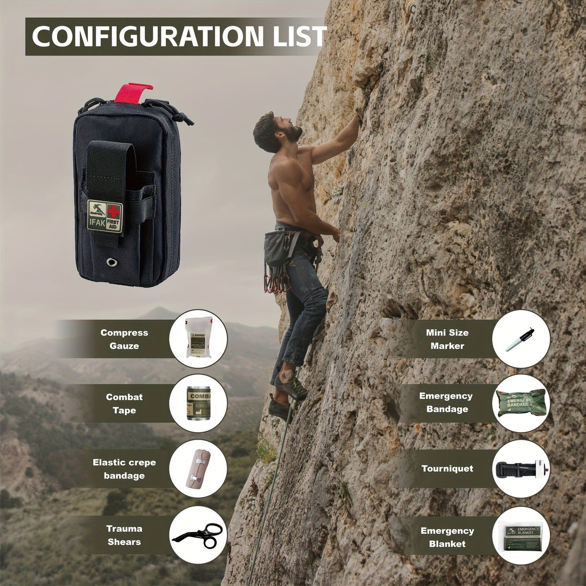 EDC First Aid Kit IFAK Emergency Survival Trauma Kit Black – Compact Everyday Carry First Aid Essentials for Camping, Hiking, Outdoor Adventures & Bug Out Bag, Portable Tactical Medical Pouch