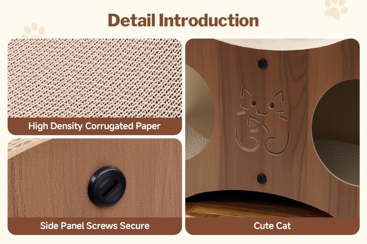 Cat Scratching Post with Integrated Cat Bed - Sturdy Walnut Wood Base, 4-Season Woven Scratch Pad, Indoor Cat Scratcher Lounge for Scratching, Lounging & Play, Oak Color with Optional Cat Toy