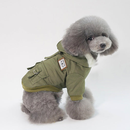 Lined Dog Vest Coat with Two-Leg Entry for Fall and Winter, Deep Gray or Khaki