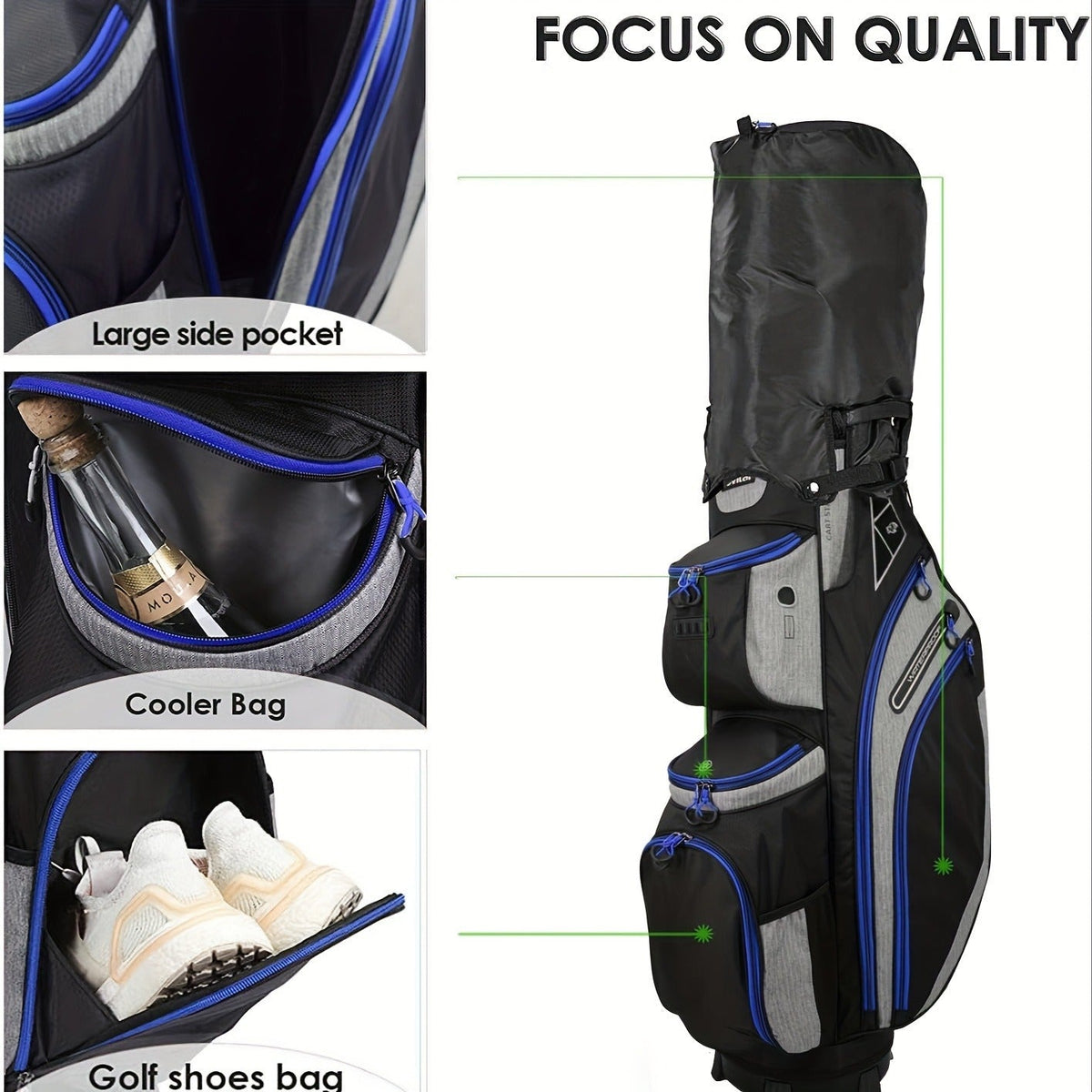 Golf Cart Bag with Full-Length Dividers – Sturdy Spacious Stand Bag with Multiple Pockets for Golf Club Organization, Accessories Storage, Men & Women Golfers