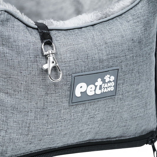 Pet Travel Bag & Car Seat for Dogs and Cats, Gray Polyester Carrier with Buckle Closure