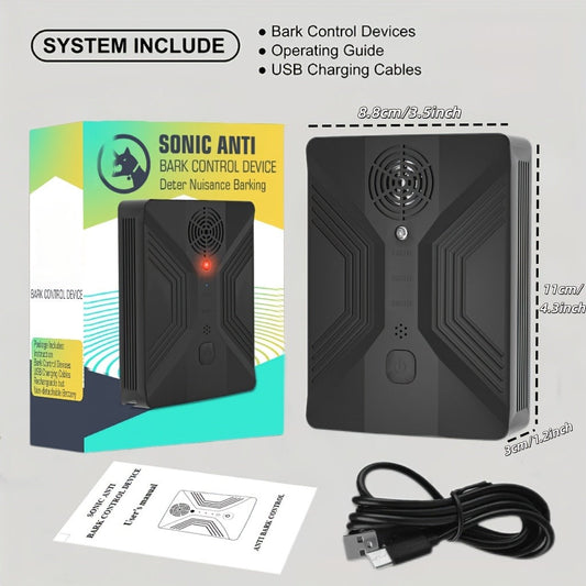 Ultrasonic Dog Bark Deterrent, Automatic 3-Mode Rechargeable Device in Dark Gray