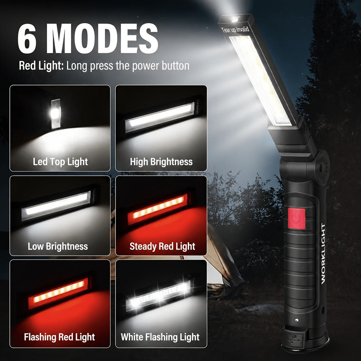 COB LED Work Light Rechargeable - Magnetic Base Portable Flashlight, 1000 Lumen Adjustable Beam, Multi-Pack Hanging Lamp for Garage, Camping, Yard & Emergency Use