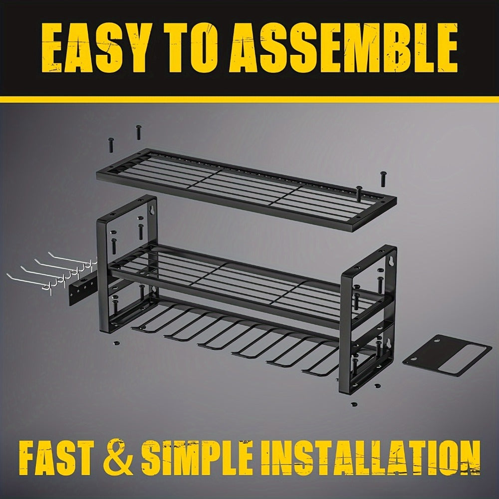 Wall Mounted Power Tool Organizer Rack – Heavy Duty Metal Drill Holder with 2/3/4 Layer Floating Shelf | Garage Tool Storage for Cordless Drills, Screwdrivers & Power Tools | No Electricity Needed